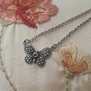 Silver Marcasite Butterfly Necklace